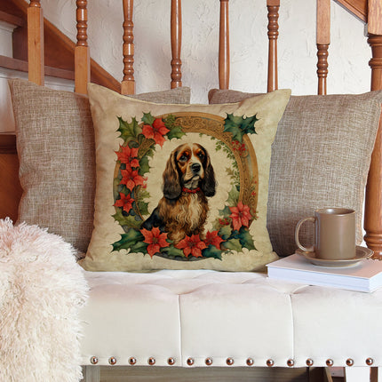 English Cocker Spaniel Christmas Flowers Throw Pillow-2