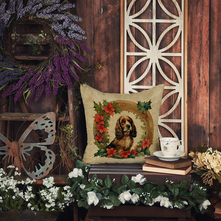 English Cocker Spaniel Christmas Flowers Throw Pillow-3