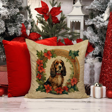 English Cocker Spaniel Christmas Flowers Throw Pillow-4