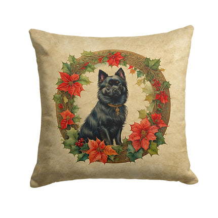 German Spitz Christmas Flowers Throw Pillow-0
