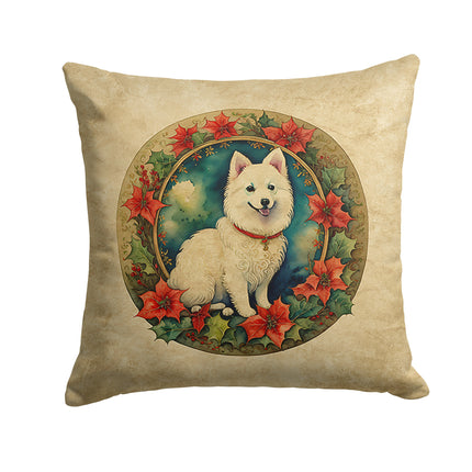 Japanese Spitz Christmas Flowers Throw Pillow-0