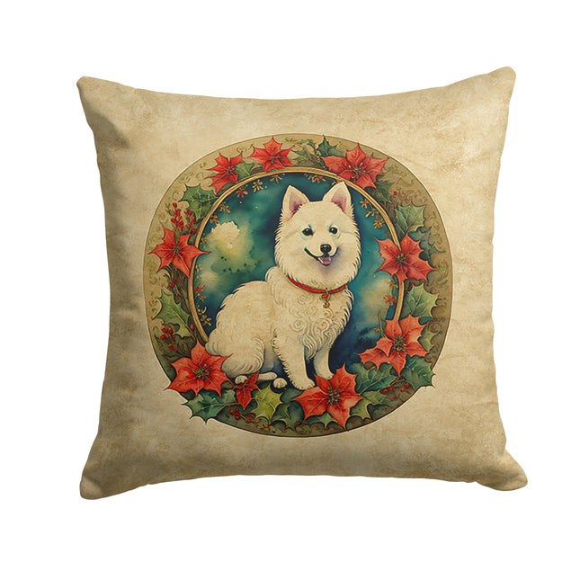 Japanese Spitz Christmas Flowers Throw Pillow-0