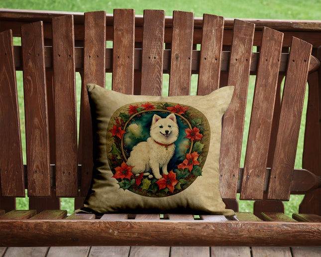 Japanese Spitz Christmas Flowers Throw Pillow-1