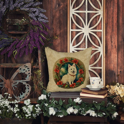 Japanese Spitz Christmas Flowers Throw Pillow-3