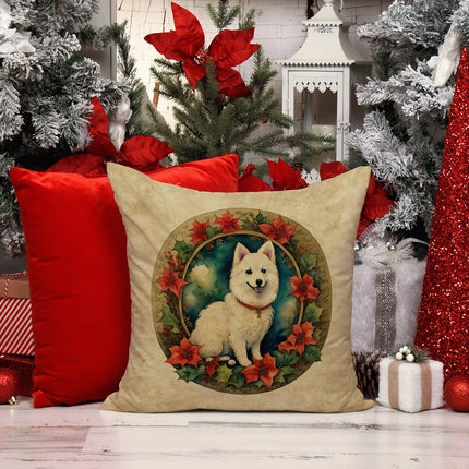 Japanese Spitz Christmas Flowers Throw Pillow-4
