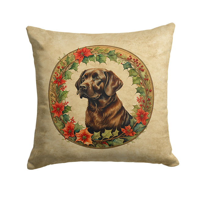 Labrador Retriever Christmas Flowers Throw Pillow-0