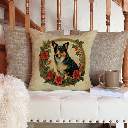 Lancashire Heeler Christmas Flowers Throw Pillow-2