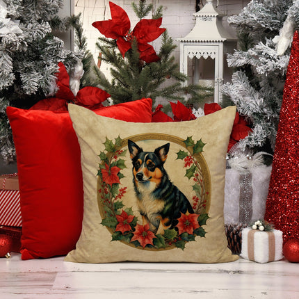 Lancashire Heeler Christmas Flowers Throw Pillow-4