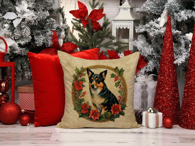 Lancashire Heeler Christmas Flowers Throw Pillow-1