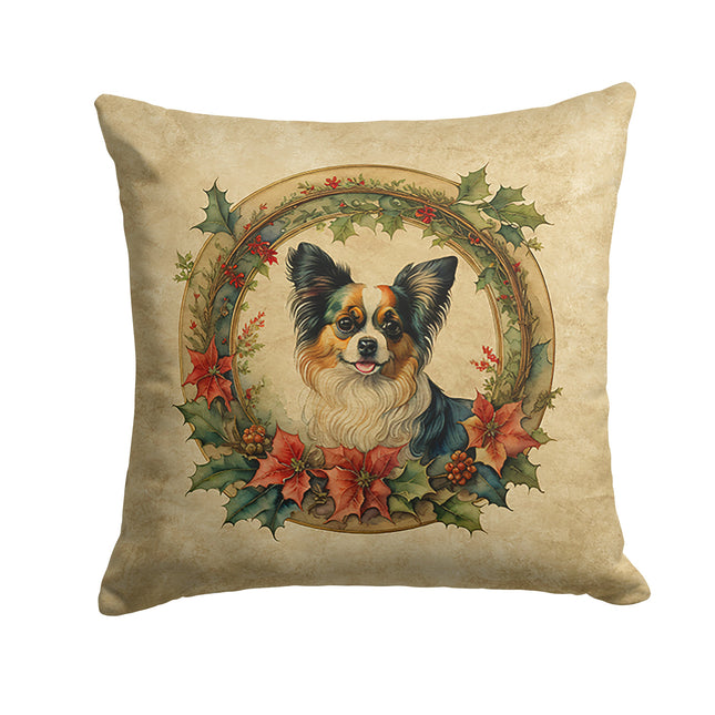 Papillon Christmas Flowers Throw Pillow-0