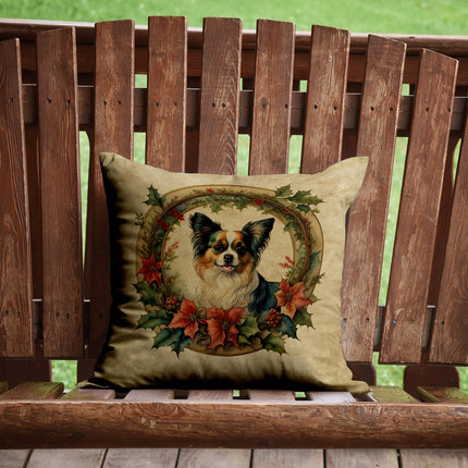 Papillon Christmas Flowers Throw Pillow-1