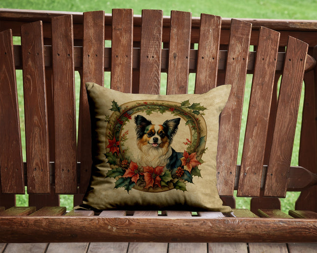 Papillon Christmas Flowers Throw Pillow-1