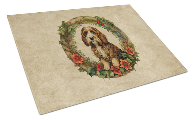 Petit Basset Griffon Vendeen Christmas Flowers Glass Cutting Board-0
