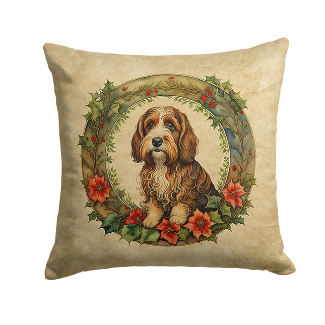 Petit Basset Griffon Vendeen Christmas Flowers Throw Pillow-0