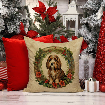 Petit Basset Griffon Vendeen Christmas Flowers Throw Pillow-1
