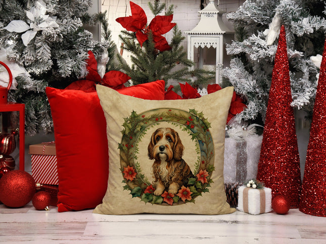 Petit Basset Griffon Vendeen Christmas Flowers Throw Pillow-1