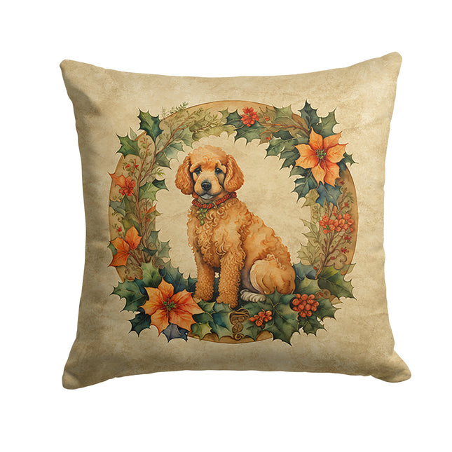 Poodle Christmas Flowers Throw Pillow-0