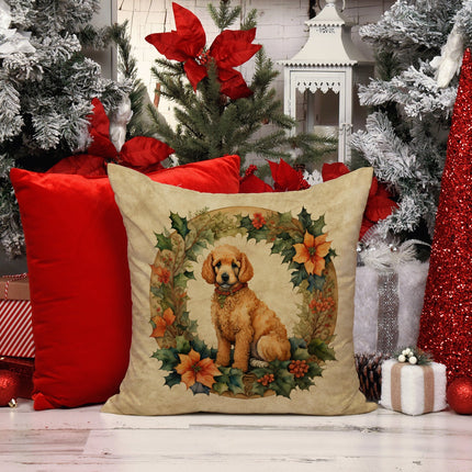 Poodle Christmas Flowers Throw Pillow-1