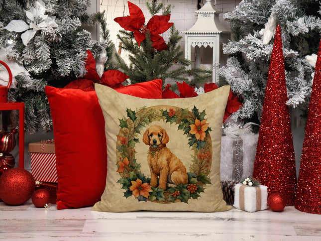 Poodle Christmas Flowers Throw Pillow-1