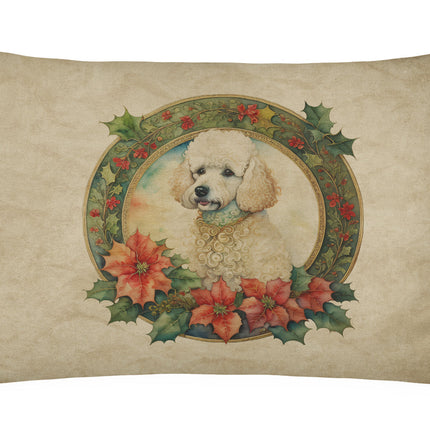 Poodle Christmas Flowers Throw Pillow-0