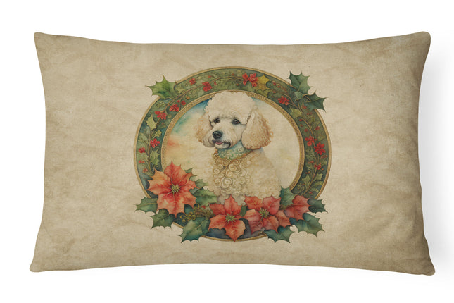 Poodle Christmas Flowers Throw Pillow-0