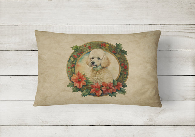 Poodle Christmas Flowers Throw Pillow-1