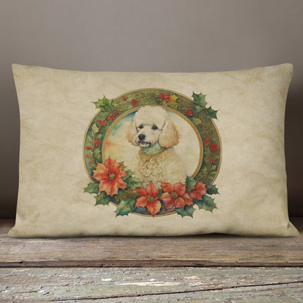 Poodle Christmas Flowers Throw Pillow-3