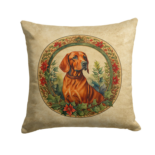 Red Redbone Coonhound Christmas Flowers Throw Pillow-0