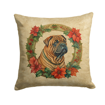 Shar Pei Christmas Flowers Throw Pillow-0