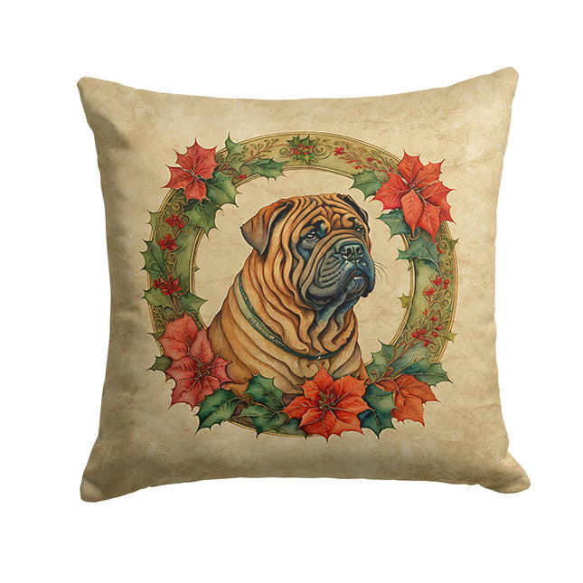 Shar Pei Christmas Flowers Throw Pillow-0