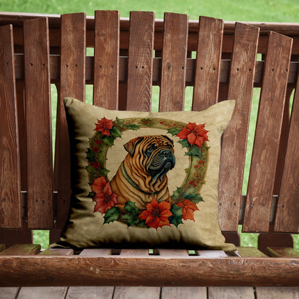 Shar Pei Christmas Flowers Throw Pillow-1