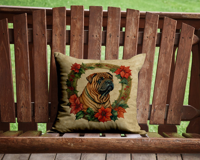 Shar Pei Christmas Flowers Throw Pillow-1
