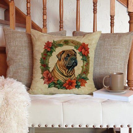 Shar Pei Christmas Flowers Throw Pillow-2