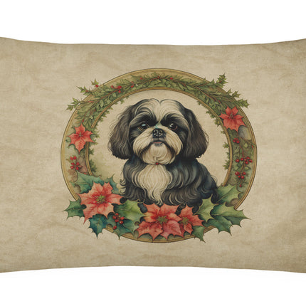 Shih Tzu Christmas Flowers Throw Pillow-0