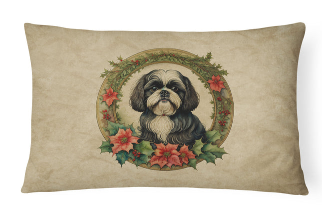 Shih Tzu Christmas Flowers Throw Pillow-0