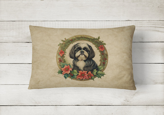 Shih Tzu Christmas Flowers Throw Pillow-1
