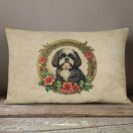 Shih Tzu Christmas Flowers Throw Pillow-3