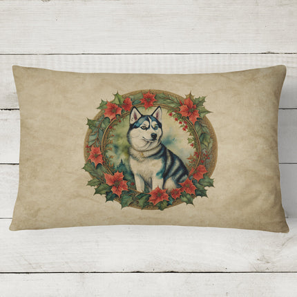 Siberian Husky Christmas Flowers Throw Pillow-1