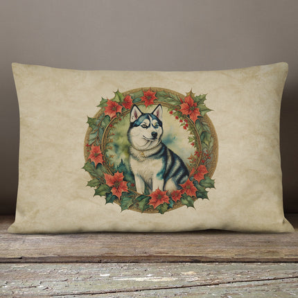 Siberian Husky Christmas Flowers Throw Pillow-3