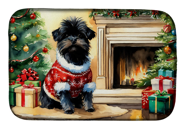 Affenpinscher Cozy Christmas Dish Drying Mat-0