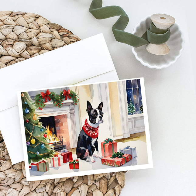Boston Terrier Cozy Christmas Greeting Cards Pack of 8-1