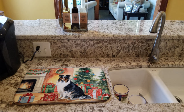 Collie Cozy Christmas Dish Drying Mat-1