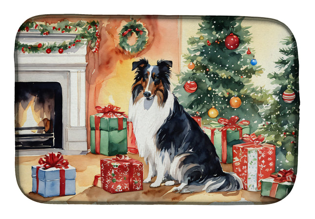 Collie Cozy Christmas Dish Drying Mat-0