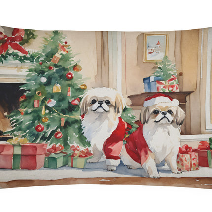 Pekingese Cozy Christmas Throw Pillow-0