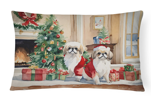 Pekingese Cozy Christmas Throw Pillow-0