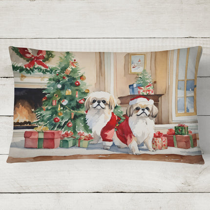 Pekingese Cozy Christmas Throw Pillow-1