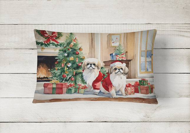 Pekingese Cozy Christmas Throw Pillow-1
