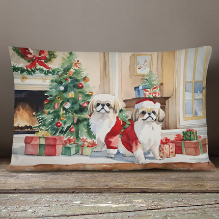 Pekingese Cozy Christmas Throw Pillow-3