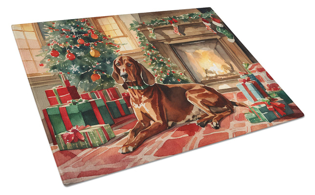 Redbone Coonhound Cozy Christmas Glass Cutting Board-0
