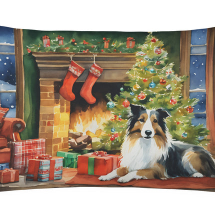 Sheltie Cozy Christmas Throw Pillow-0